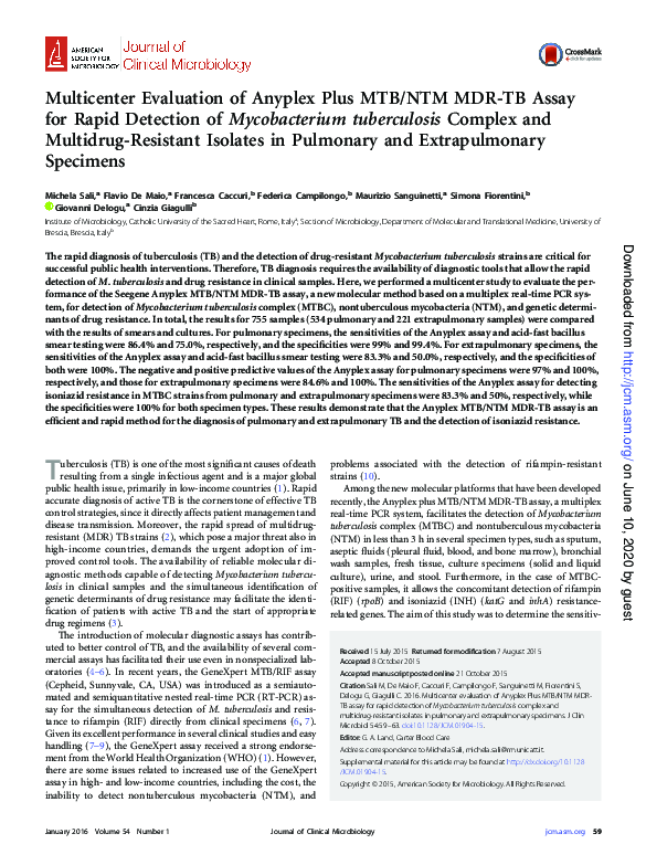 (PDF) Multicenter Evaluation of the Anyplex™ Plus MTB/NTM MDR-TB Assay ...