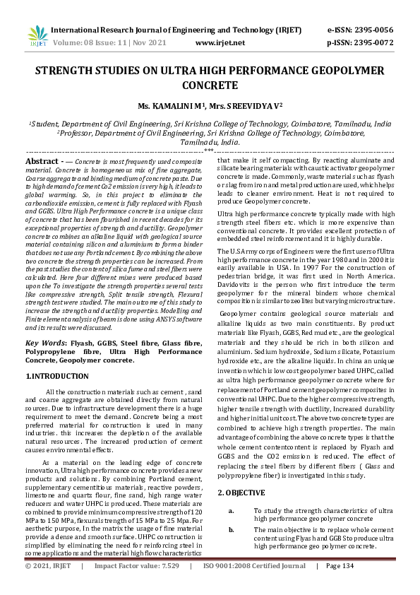 (PDF) IRJET- STRENGTH STUDIES ON ULTRA HIGH PERFORMANCE GEOPOLYMER CONCRETE