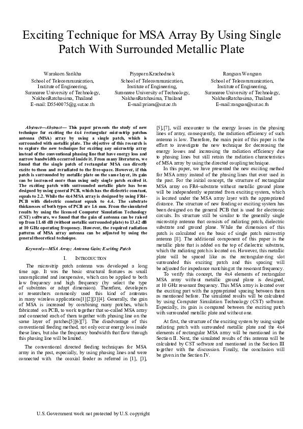 (PDF) Exciting technique for MSA array by using single patch with ...