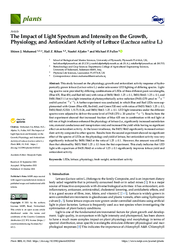(PDF) The Impact of Light Spectrum and Intensity on the Growth ...