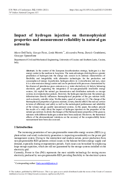 (PDF) Impact of hydrogen injection on thermophysical properties and ...