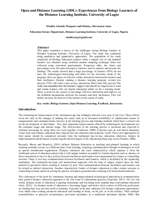 (PDF) Open and Distance Learning (ODL): Experiences from Biology ...