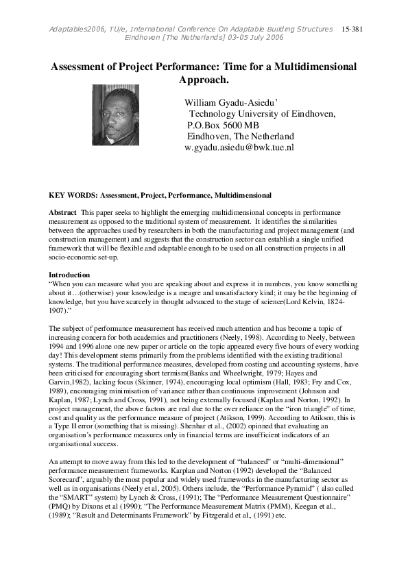 (PDF) Assesment of Project Performance: Time for a Multidimensional ...