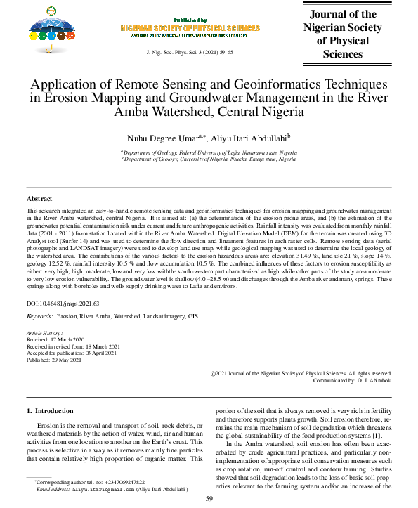 (PDF) Application of Remote Sensing and Geoinformatics Techniques in ...