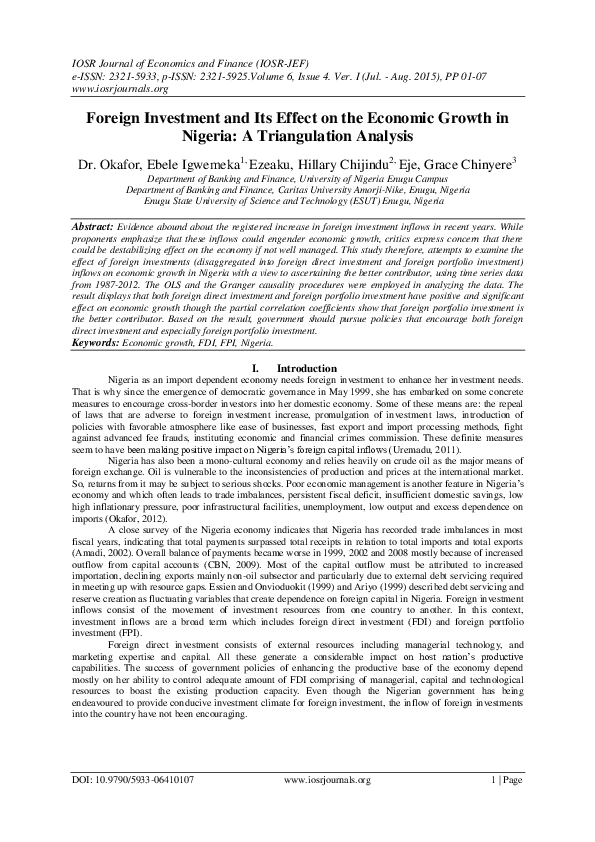 (PDF) Foreign Investment and Its Effect on the Economic Growth in ...