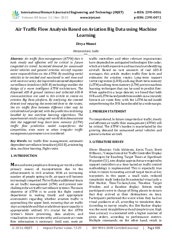 (PDF) IRJET- Air Traffic Flow Analysis Based on Aviation Big Data using ...