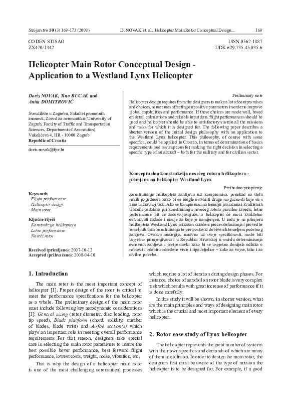 (PDF) Helicopter Main Rotor Conceptual Design : Application to a ...