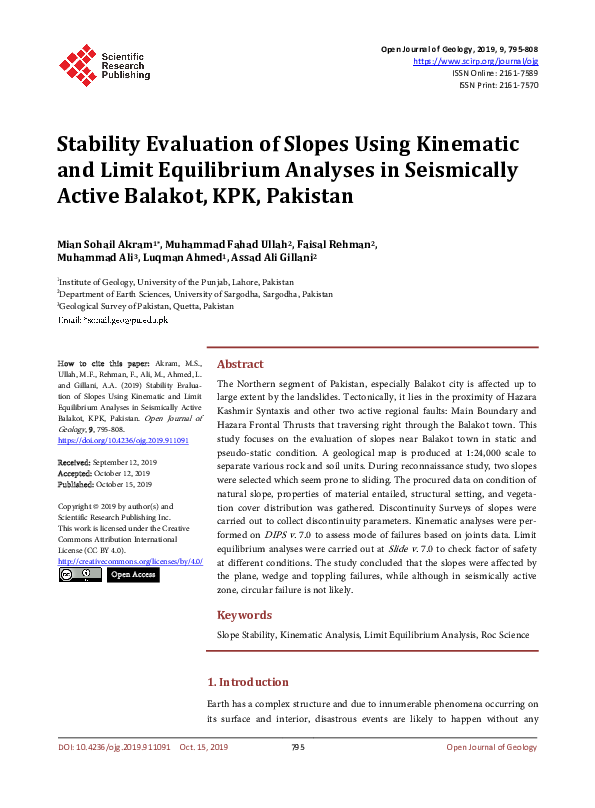 (PDF) Stability Evaluation of Slopes Using Kinematic and Limit ...