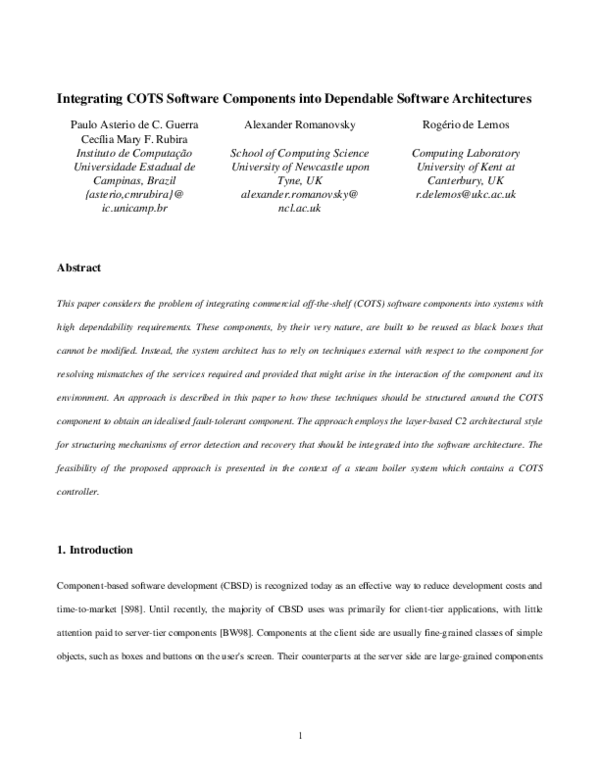 (PDF) Integrating COTS software components into dependable software