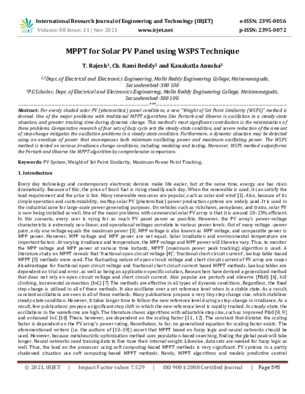 (PDF) IRJET- MPPT for Solar PV Panel using WSPS Technique