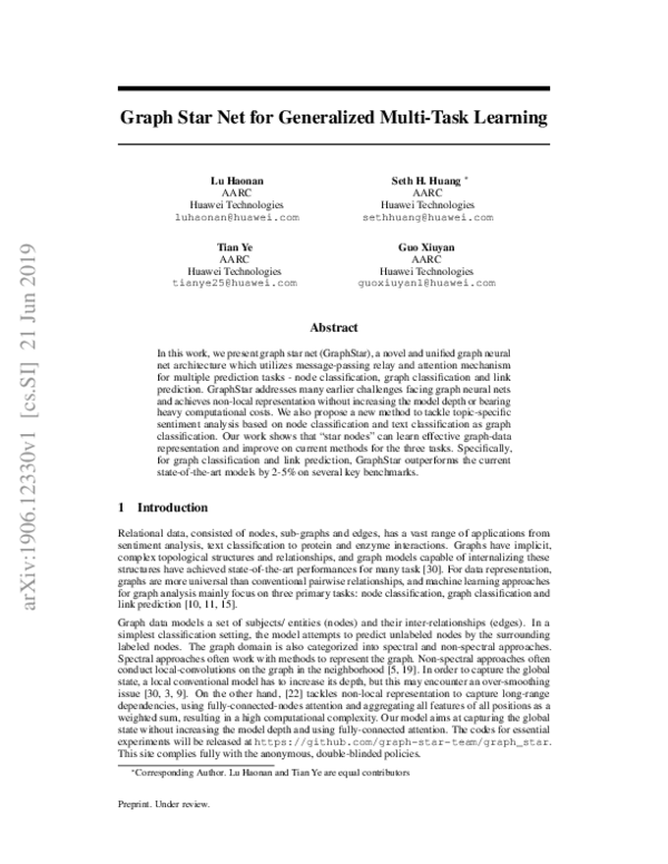 (PDF) Graph Star Net for Generalized Multi-Task Learning | Seth Huang ...