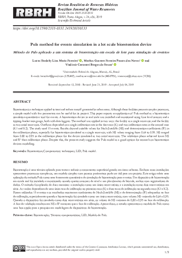 (PDF) Puls method for events simulation in a lot scale bioretention device