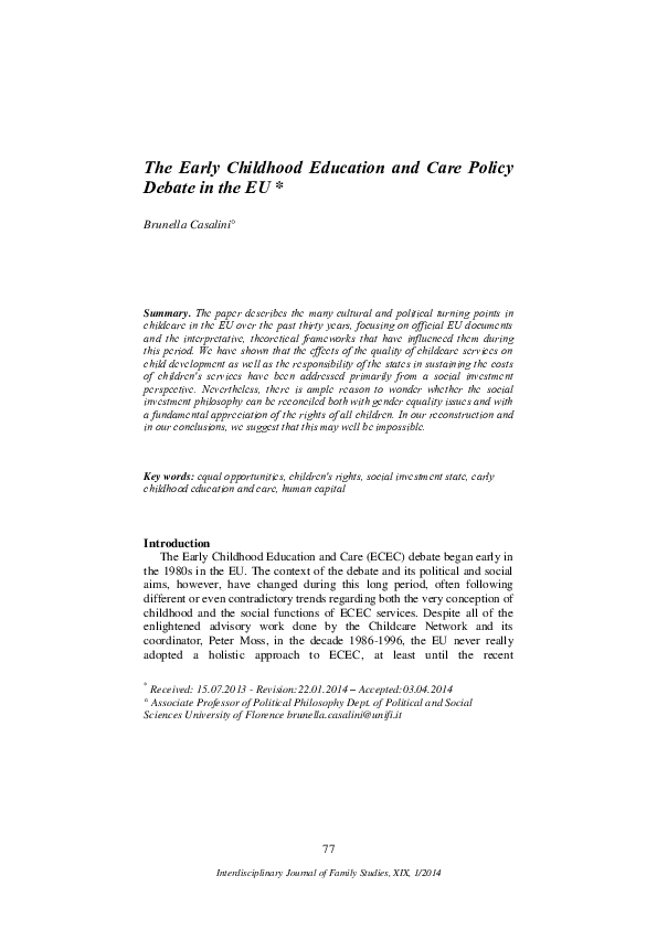 (PDF) The Early Childhood Education and Care Policy Debate in the EU