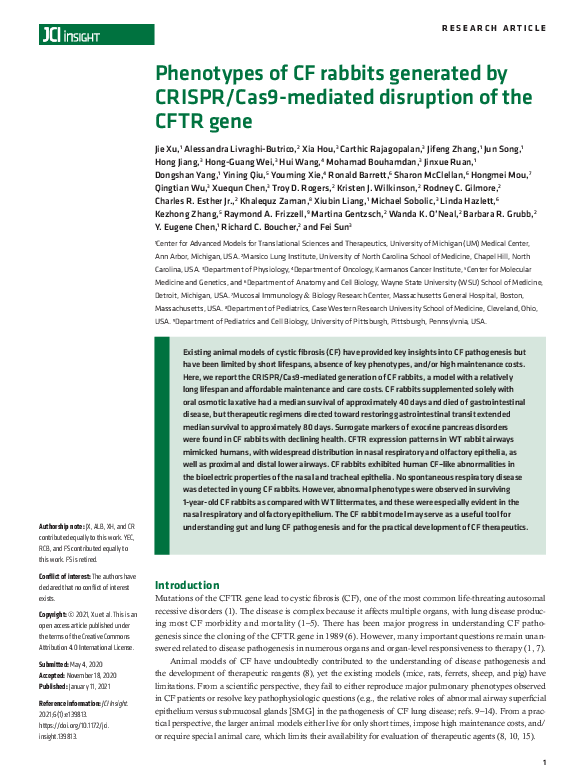 (PDF) Phenotypes of CF rabbits generated by CRISPR/Cas9-mediated ...