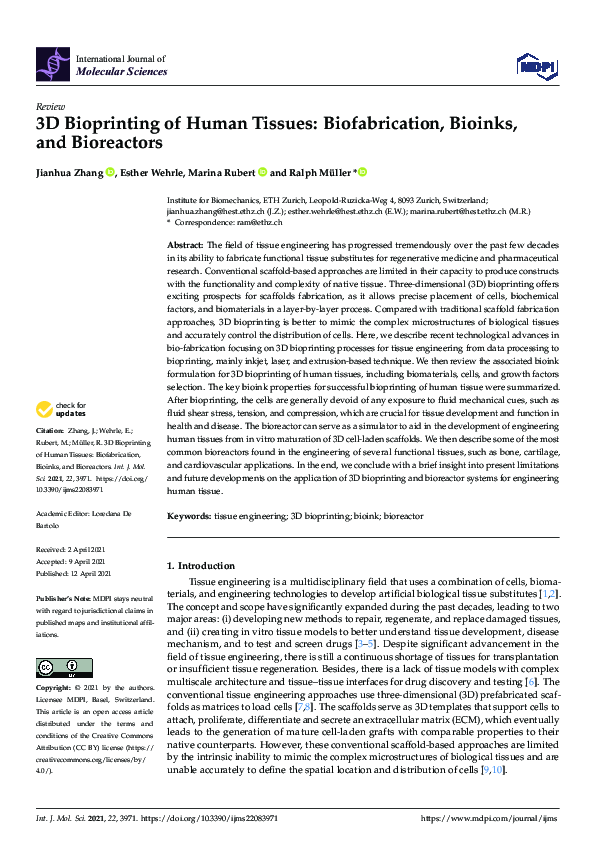 (PDF) 3D Bioprinting of Human Tissues: Biofabrication, Bioinks, and ...