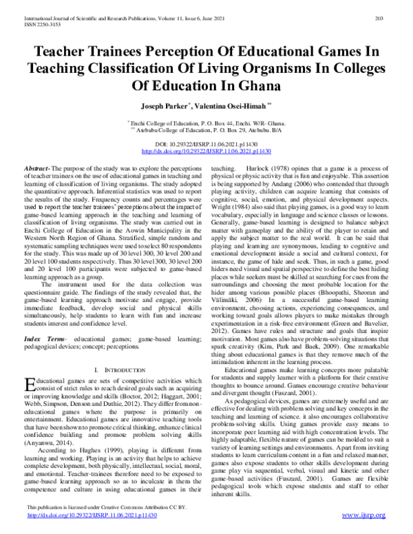 (PDF) Teacher Trainees Perception Of Educational Games In Teaching ...