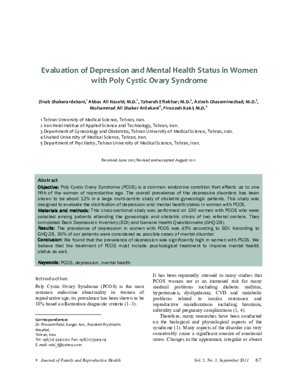 (PDF) Evaluation of Depression and Mental Health Status in Women with ...