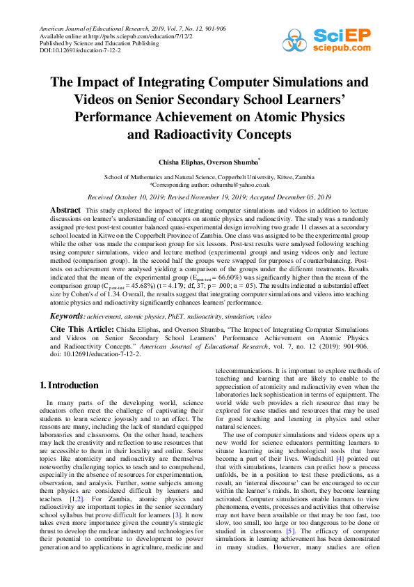 (PDF) The Impact of Integrating Computer Simulations and Videos on ...