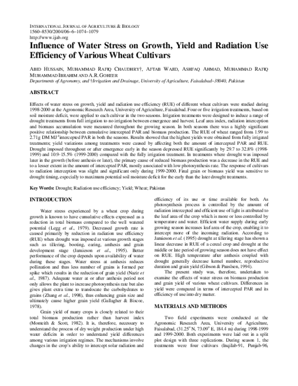 (PDF) Influence of Water Stress on Growth, Yield and Radiation Use ...