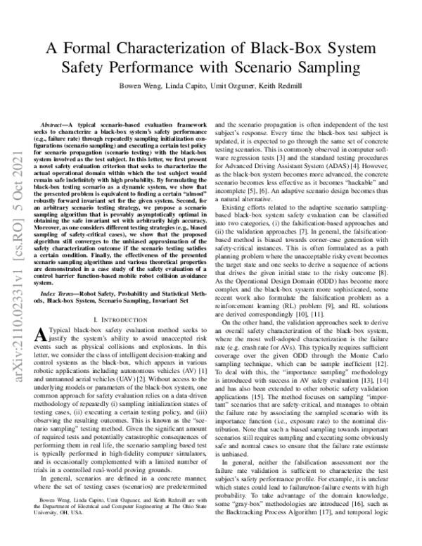 (PDF) A Formal Characterization of Black-Box System Safety Performance ...