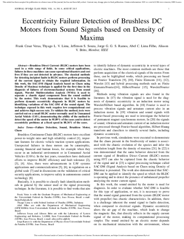 (PDF) Eccentricity Failure Detection of Brushless DC Motors from Sound