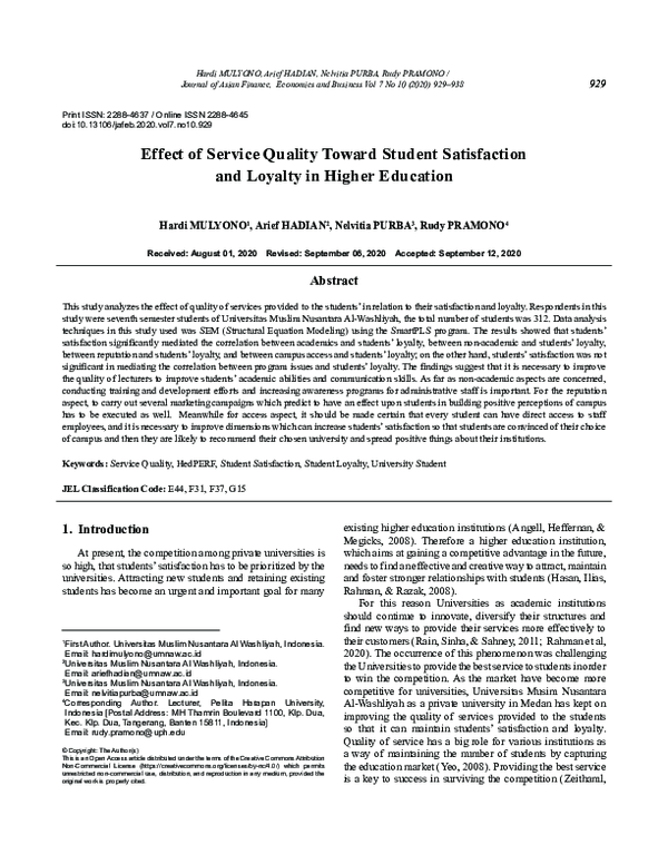 (PDF) Effect of Service Quality Toward Student Satisfaction and Loyalty ...