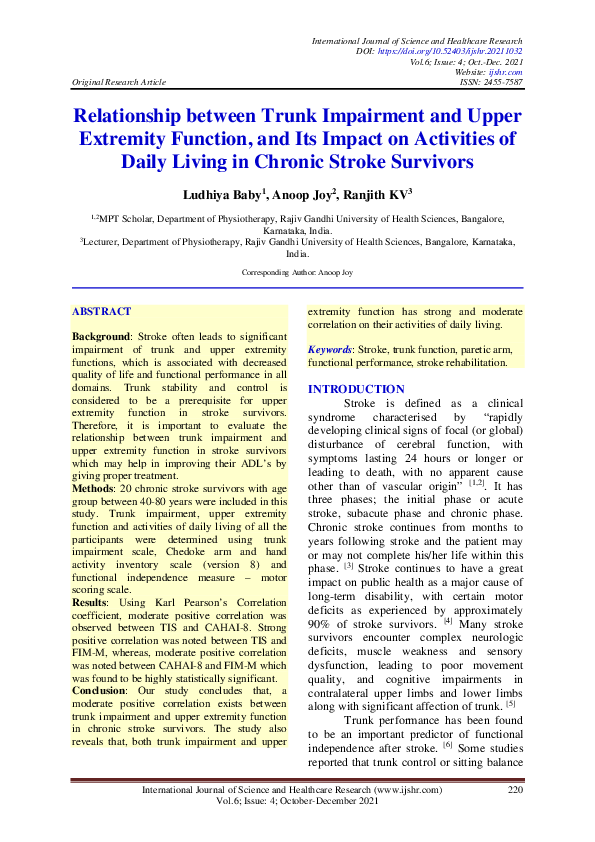 (PDF) Relationship between Trunk Impairment and Upper Extremity ...