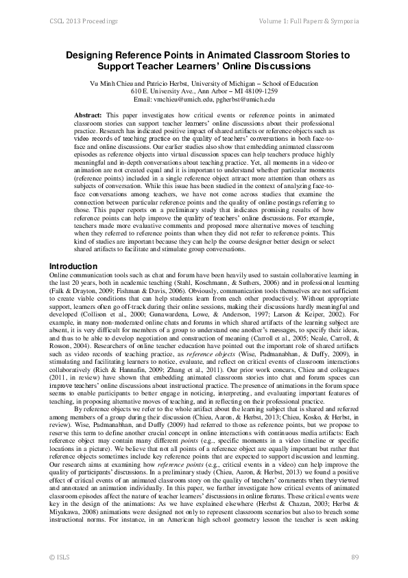 (PDF) Designing Reference Points in Animated Classroom Stories to ...