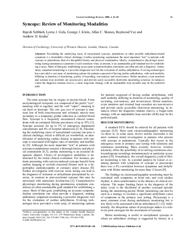 (PDF) Syncope: Review of Monitoring Modalities