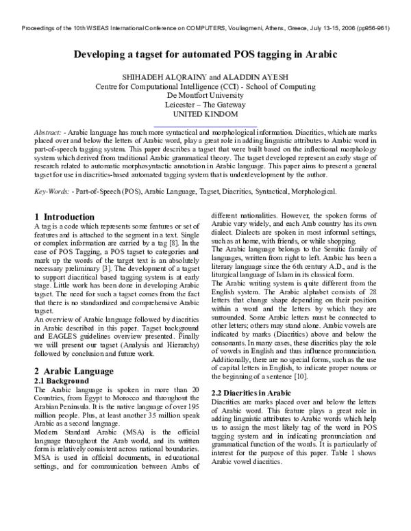 (PDF) Developing a tagset for automated POS tagging in Arabic