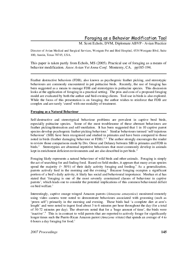 (PDF) Foraging as a Behavior Modification Tool