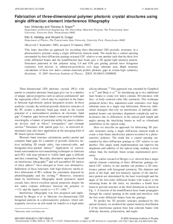(PDF) Fabrication of two-dimensional and three-dimensional photonic ...