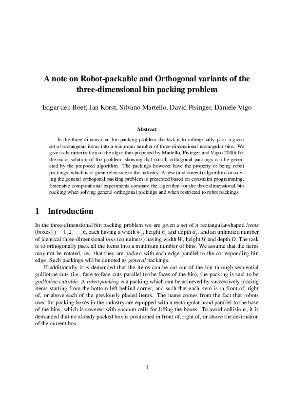 (PDF) A note on Robotpackable and Orthogonal variants of the three