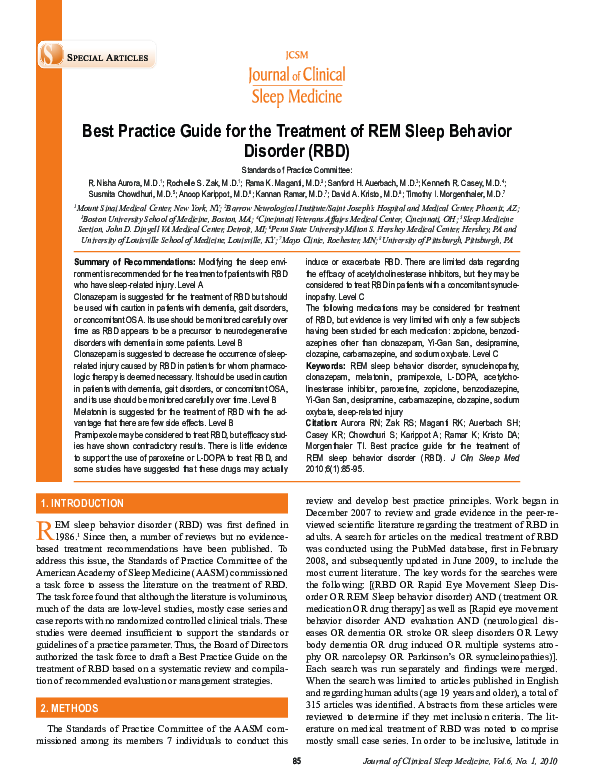 (PDF) Best practice guide for the treatment of REM sleep behavior ...
