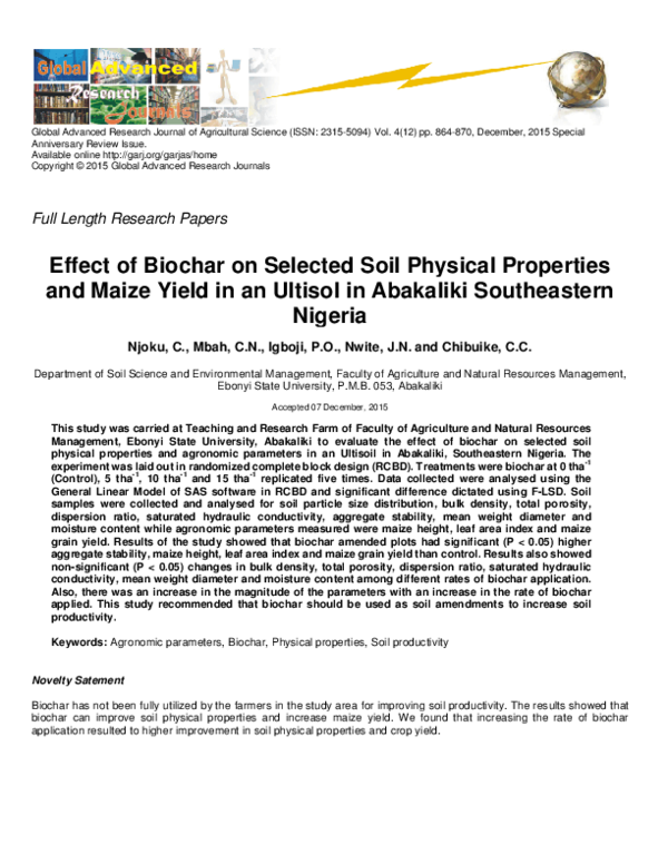 (PDF) Effect of Biochar on Selected Soil Physical Properties and Maize ...
