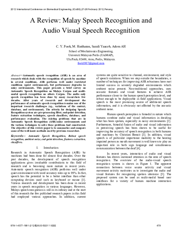 (PDF) A review: Malay speech recognition and audio visual speech ...