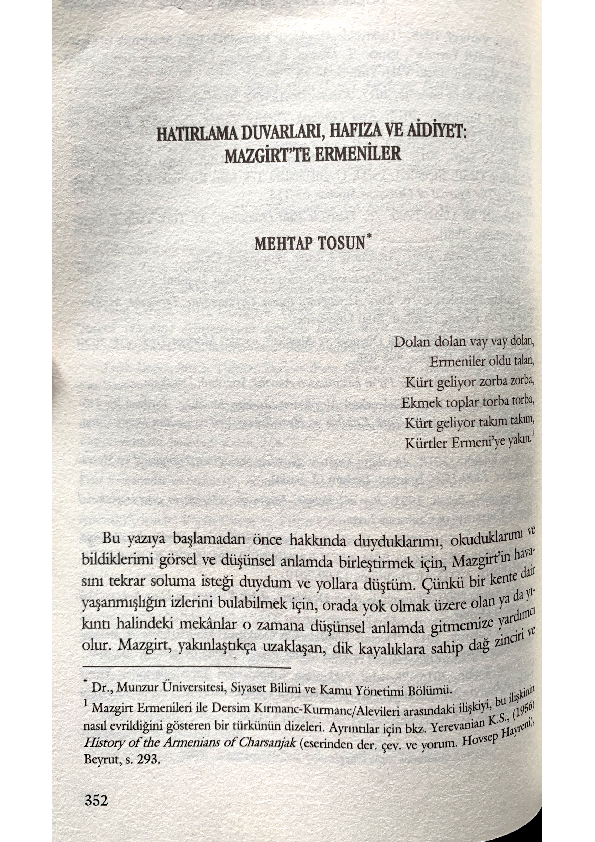 (PDF) Hatırlama Duvarları, Hafıza ve Aidiyet Mazgirt�te Ermeniler (PDF) Hatırlama Duvarları, Hafıza ve Aidiyet Mazgirt�te Ermeniler