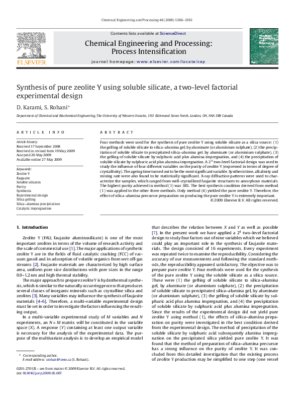 (PDF) Synthesis of pure zeolite Y using soluble silicate, a two-level ...