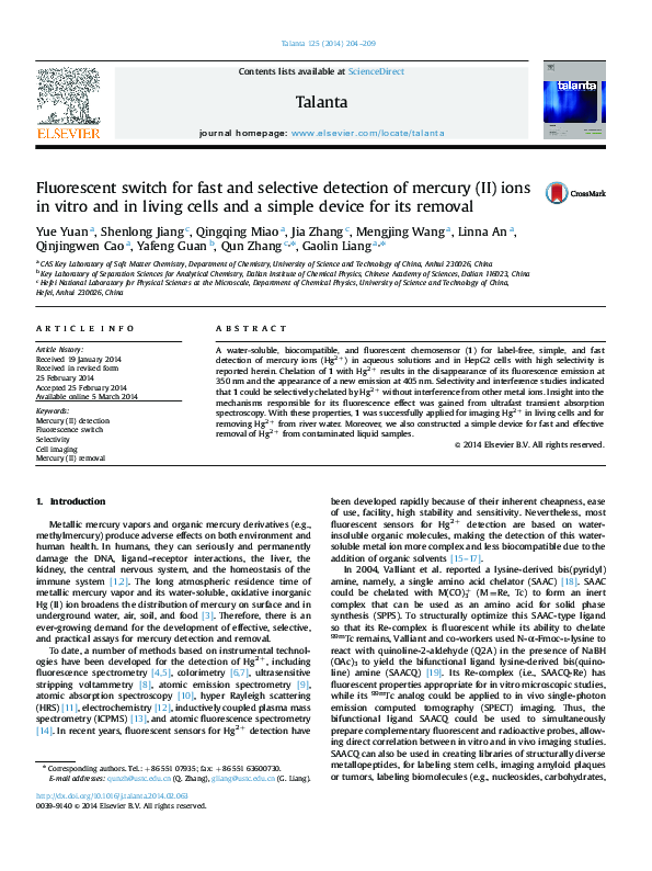 (PDF) Fluorescent switch for fast and selective detection of mercury ...