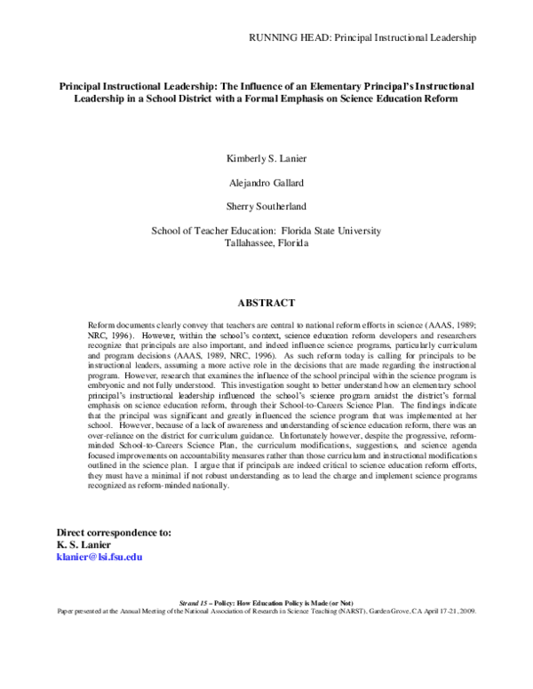 (PDF) Principal Instructional Leadership: The Influence of an ...