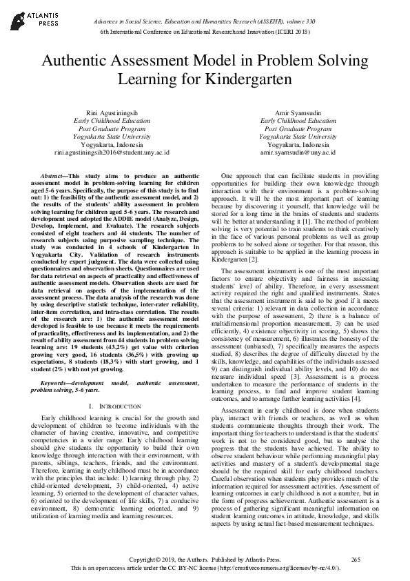 (PDF) Authentic Assessment Model in Problem Solving Learning for ...