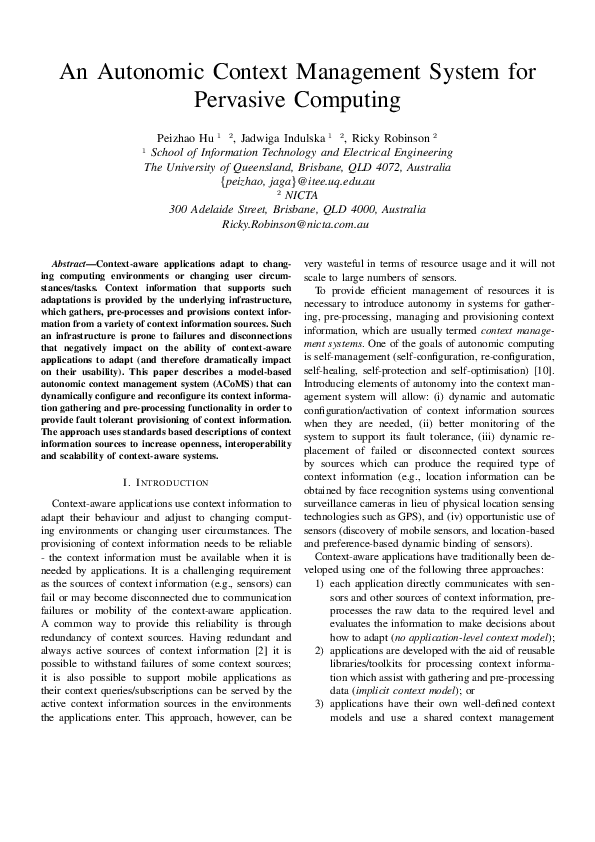 (PDF) An autonomic context management system for pervasive computing