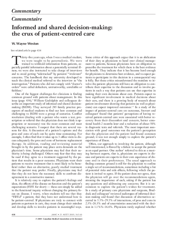 (PDF) Informed and shared decision-making: the crux of patient-centered ...