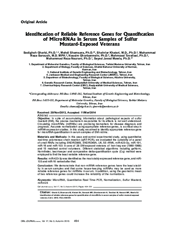 (PDF) Identification of Reliable Reference Genes for Quantification of ...