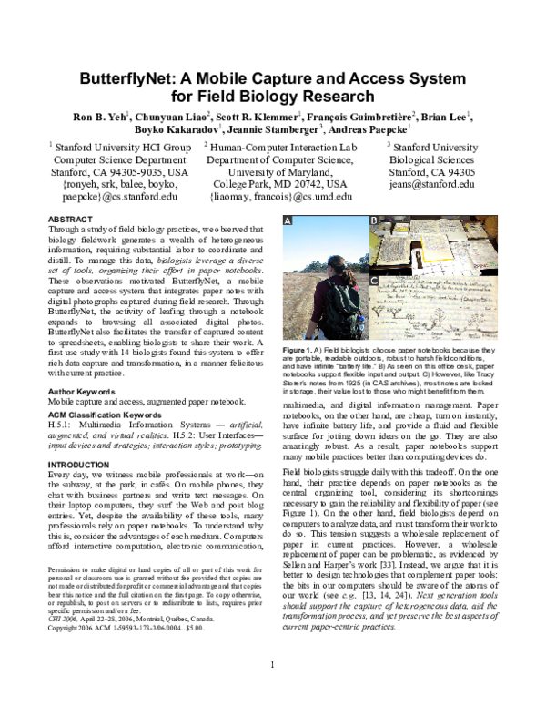 (PDF) ButterflyNet: a mobile capture and access system for field ...