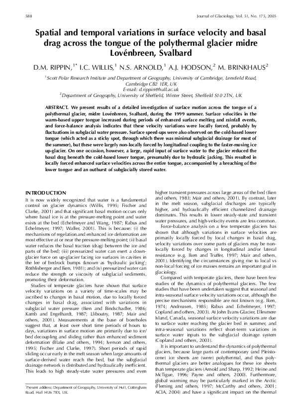 (PDF) Spatial and temporal variations in surface velocity and basal ...