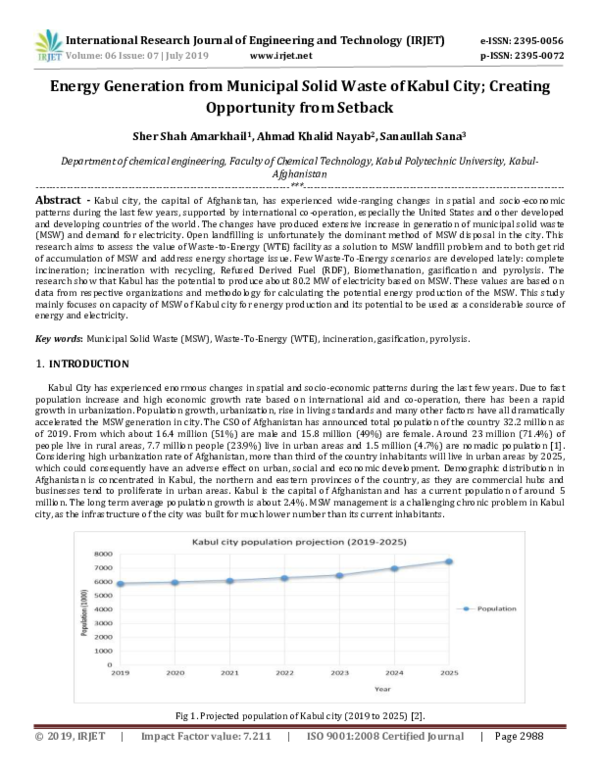 (PDF) Energy Generation from Municipal Solid Waste of Kabul City ...
