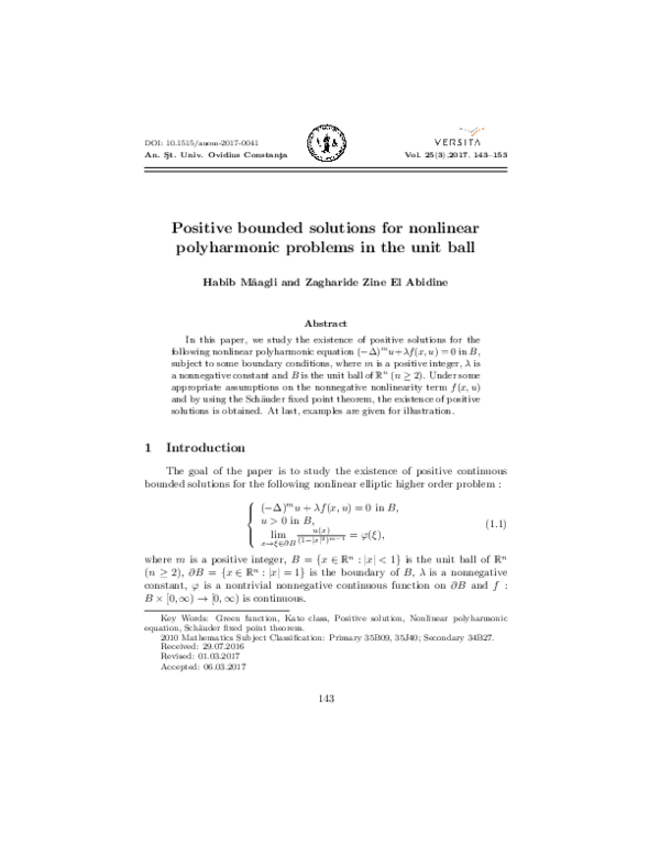 (PDF) Positive bounded solutions for nonlinear polyharmonic problems in ...
