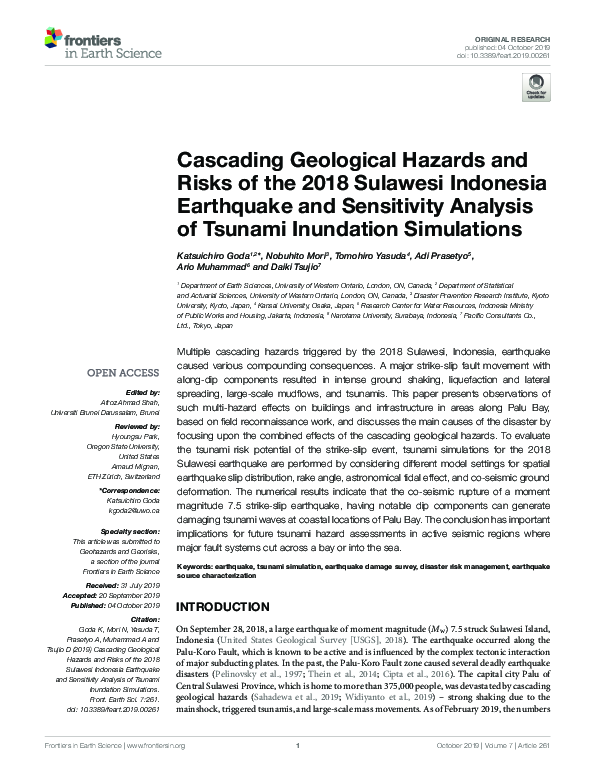 Pdf Cascading Geological Hazards And Risks Of The 2018 Sulawesi