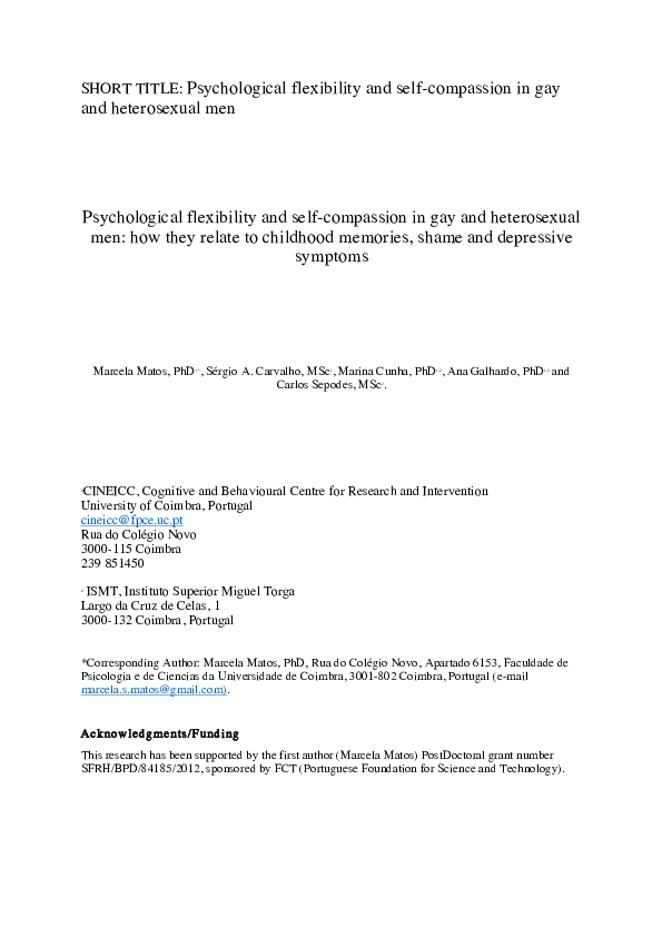 (PDF) Psychological Flexibility and Self-Compassion in Gay and ...